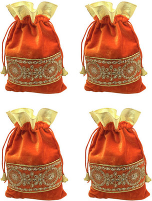 

FashBlush Shagun Gift Pouch Potlis (Set Of 4) Potli(Orange, Gold), Gold;orange