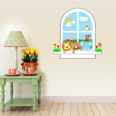 Asian Paints 0 cm Kids Animal Window (PVC Vinyl 70 cm x 45 cm ) Removable Sticker(Pack of 1)