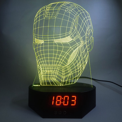 

varna crafts Lampees 3D Illusion Ironman Mask Clock Big Base LED Night Lamp(25 cm, Black)