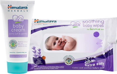 

Himalaya Herbals Baby Cream (100g)+Himalaya Herbals Soothing Baby Wipes (24 Sheets)(White)