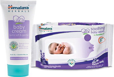 Himalaya Herbals Baby Cream (100g)+Himalaya Herbals Soothing Baby Wipes (12 Sheets)(White)
