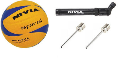 

Nivia Combo of Three, One 'Spiral' Volleyball ,One Hand Pump and Two Needle- Volleyball - Size: (Pack of 1, Multicolor, Yellow & blue
