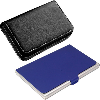 

Stealodeal Blue Stainless Steel With Soft Black Leather Wallet 10 Card Holder(Set of 2, Blue, Black)