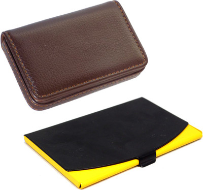 

Stealodeal Black-Yellow Stainless Steel With Soft Brown Leather Wallet 10 Card Holder(Set of 2, Black, Yellow, Brown)