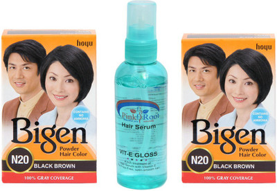 

Bigen Powder Hair Color N20 (Black Brown) & Pink Root Hair Serum(Set of 3)