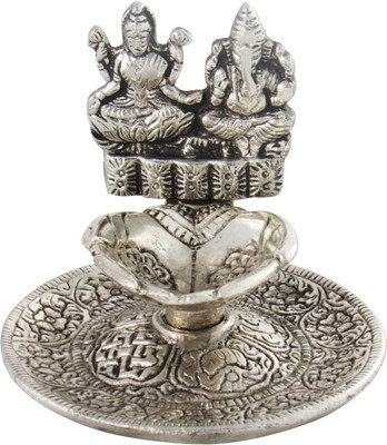 

GoldGiftIdeas Oxidized Laxmi Ganesha Diya for Pooja, Steel Table Diya(Height: 7 inch)