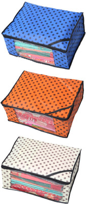 

Kuber Industries Desgner Non Woven Polka Dots Designer Saree Cover Set of 3 Pcs NONWOVENNWSC0057(Orange, Blue, Ivory)