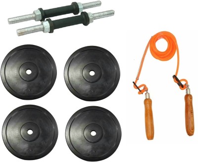 

Venom PAIR OF DUMBELL RODS ALONG WITH 4 WEIGHT PLATES AND WOODEN HANDLE ORANGE COLOR SKIPPING ROPE Gym & Fitness Kit