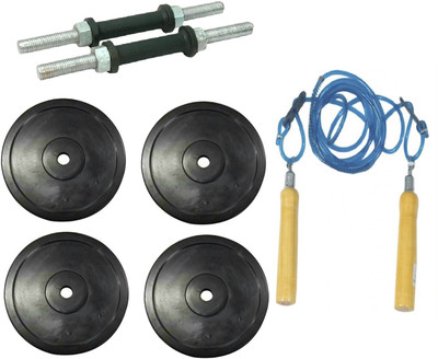 

Venom PAIR OF DUMBELL RODS ALONG WITH 4 WEIGHT PLATES AND WOODEN HANDLE BLUE COLOR SKIPPING ROPE Gym & Fitness Kit