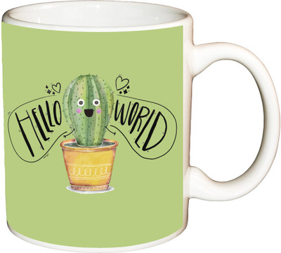 

ShopBuzz Hello world printed coffee Ceramic Mug(350 ml), Multicolor