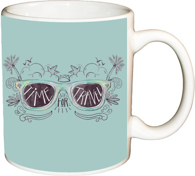 

ShopBuzz Time for travel printed coffee Ceramic Mug(350 ml), Multicolor