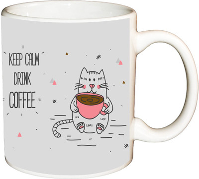 

ShopBuzz Keep calm drink coffee printed coffee Ceramic Mug(350 ml), Multicolor