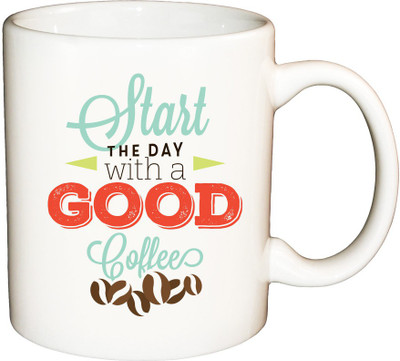 

ShopBuzz Start the day with a gud printed coffee Ceramic Mug(350 ml), Multicolor