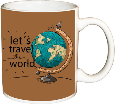 

ShopBuzz Let's travel the world printed coffee Ceramic Mug(350 ml), Multicolor