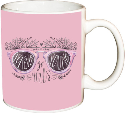 

ShopBuzz Forever go young girls printed coffee Ceramic Mug(350 ml), Multicolor