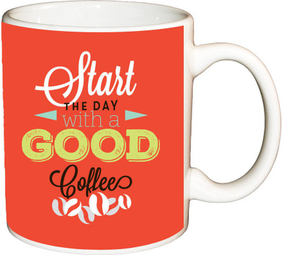 

ShopBuzz Start the day with a gud red printed coffee Ceramic Mug(350 ml), Multicolor