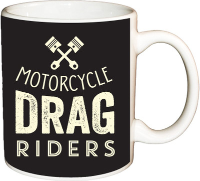

ShopBuzz Motorcycle drag riders printed coffee Ceramic Mug(350 ml), Multicolor