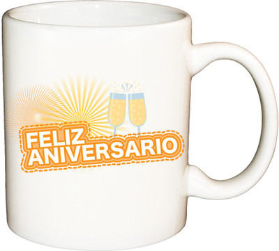 

ShopBuzz Feliz aniversario printed coffee Ceramic Mug(350 ml), Multicolor