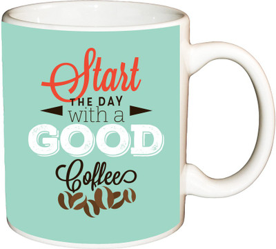 

ShopBuzz Start the day with a gud sky printed coffee Ceramic Mug(350 ml), Multicolor