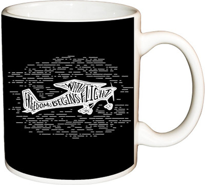 

ShopBuzz With freedom begains life printed coffee Ceramic Mug(350 ml), Multicolor