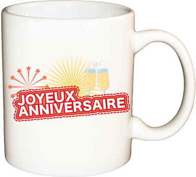 

ShopBuzz Joyeux anniversaire printed coffee Ceramic Mug(350 ml), Multicolor