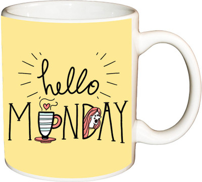 

ShopBuzz Hello monday printed coffee Ceramic Mug(350 ml), Multicolor