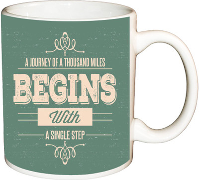

ShopBuzz A journey of a thousand printed coffee Ceramic Mug(350 ml), Multicolor