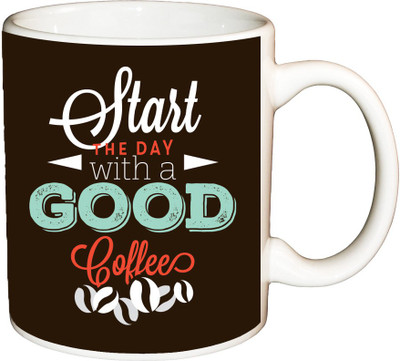 

ShopBuzz Start the day with a gud coffee printed coffee Ceramic Mug(350 ml), Multicolor