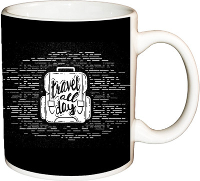 

ShopBuzz Travel all day printed coffee Ceramic Mug(350 ml), Multicolor