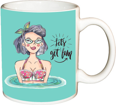

ShopBuzz Let's get bum printed coffee Ceramic Mug(350 ml), Multicolor