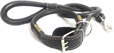 

Sollar's Premium Round Strong Genuine Leather Dog Collar & Leash(, Black