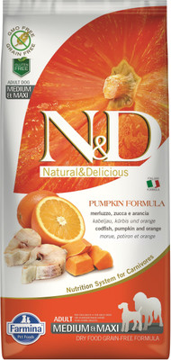 

farmina N&D Grain Free Pumpkin Codfish and Orange Medium and Maxi Fish 2.5 kg Dry Dog Food