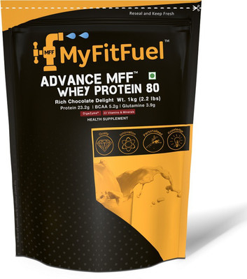

MyFitFuel Advance MFF Whey Protein 80 with Digezyme® and 22 Advance Vitamins and Minerals. Whey Protein(1 kg, Rich Chocolate Delight)