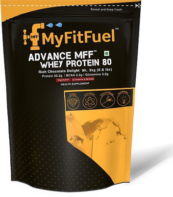 

MyFitFuel Advance MFF Whey Protein 80 with Digezyme® and 22 Advance Vitamins and Minerals. Whey Protein(3 kg, Rich Chocolate Delight)