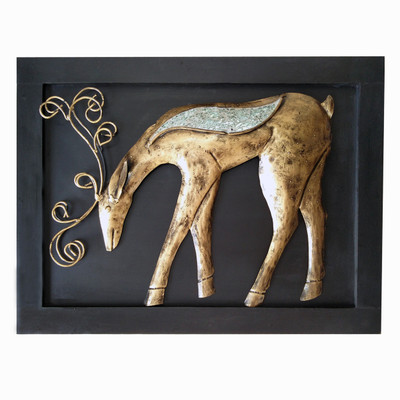 

UniqKrafts 3D Deer Wall Hanging Frame Decorative Showpiece - 38 cm(Iron, Gold, Black)