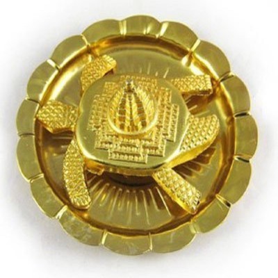 numeroastro Ashtadhatu Pyramid Shri Yantra Turtle/Tortoise In Plate For Wish Fulfilling Decorative Showpiece  -  3 cm(Brass, Gold)