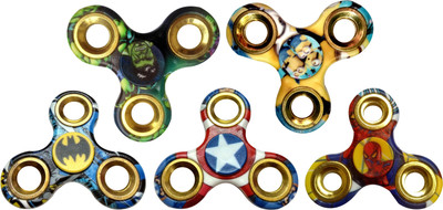 

S.Blaze Combo of 5 Amazing Multi-Colour 3 Rounded Golden Chrome Wings Batman + Captain America + Spiderman + Hulk + Minimos Fidget Spinner Toy for Kids & Adults(Multicolor)