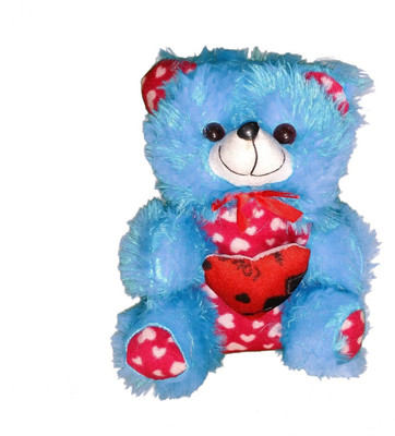 CJ Stuffed Soft Cute Teddy Bear with heart Message Best Festival gift for kids 25 cm - 25 cm(Blue, Red) available at flipkart for Rs.199