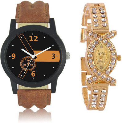 Keepkart LOREM 001 And AKS Golden Combo Couple Watches Pack For Women And Men Watch  - For Boys & Girls   Watches  (Keepkart)