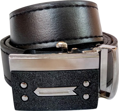 

model Men Casual Black Artificial Leather Reversible Belt, Silver black