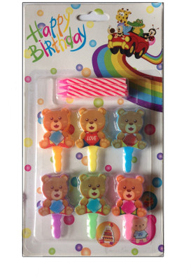 

Funcart Pink Color with Teddy Bear Cake Topper Candle(Pink, Pack of 6)