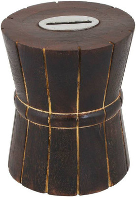 

VAS Collection Home Wooden Black Colour Money Box /Gulak in Damroo Shape Coin Bank(Brown)