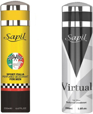 

Sapil Sports Italia & Virtual Men combo set of 2pcs Deodorant Spray - For Men & Women(200 ml, Pack of 2)