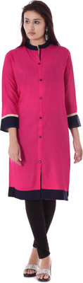 DUENITE Women Colorblock Straight Kurta(Pink)