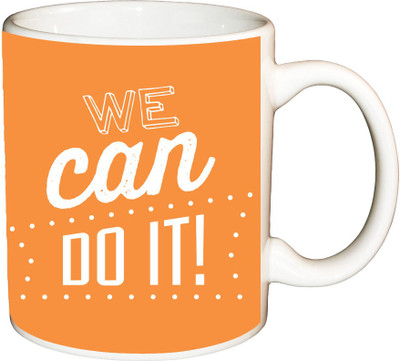 

ShopBuzz We can do it orange printed coffee Ceramic Mug(350 ml), Multicolor