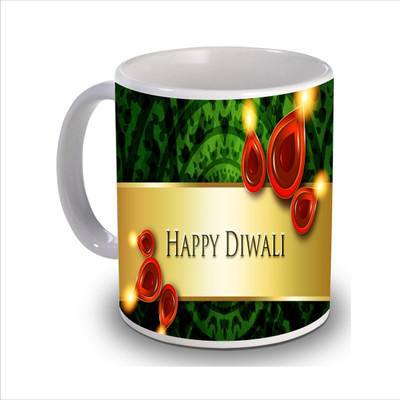 

New Star Light India in Golden & Green Print Diwali Coffee Ceramic Mug(350 ml), Multicolor