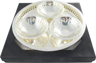 

GoldGiftIdeas Three Silver Plated Dry Fruit Bowl Tray Serving Set(Pack of 4)