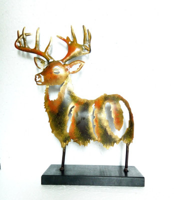 

VedasExports Standinf Deer Table Decor Gold Decorative Showpiece - 32.5 cm(Iron, Multicolor)