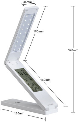 

AAVAHAN Desk or Wall Amounted Touch Control Folding USB Rechargeable LED Table Lamp Table Reading Light with Calendar and Alarm Clock and Thermometer (White & Pink Optional) (White) Table Lamp(20 cm, White)