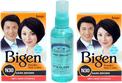 

Bigen Powder Hair Color N30 (Dark Brown) & Pink Root Hair Serum(Set of 3)